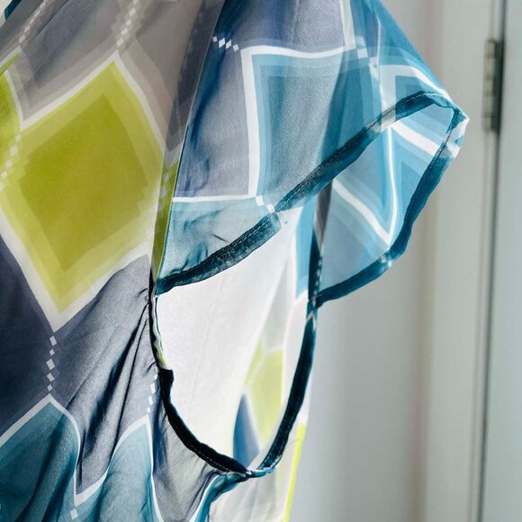 Banana Republic Teal Green & Gray Sheer Wrap Blouse with Flutter Sleeves – US XL - Picture 10 of 12